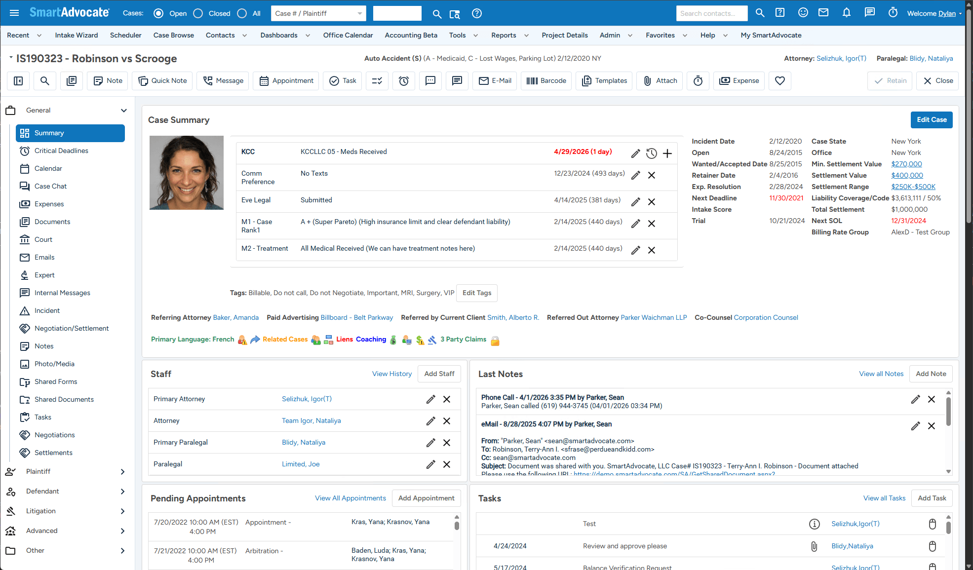 Refreshed SmartAdvocate case management UI